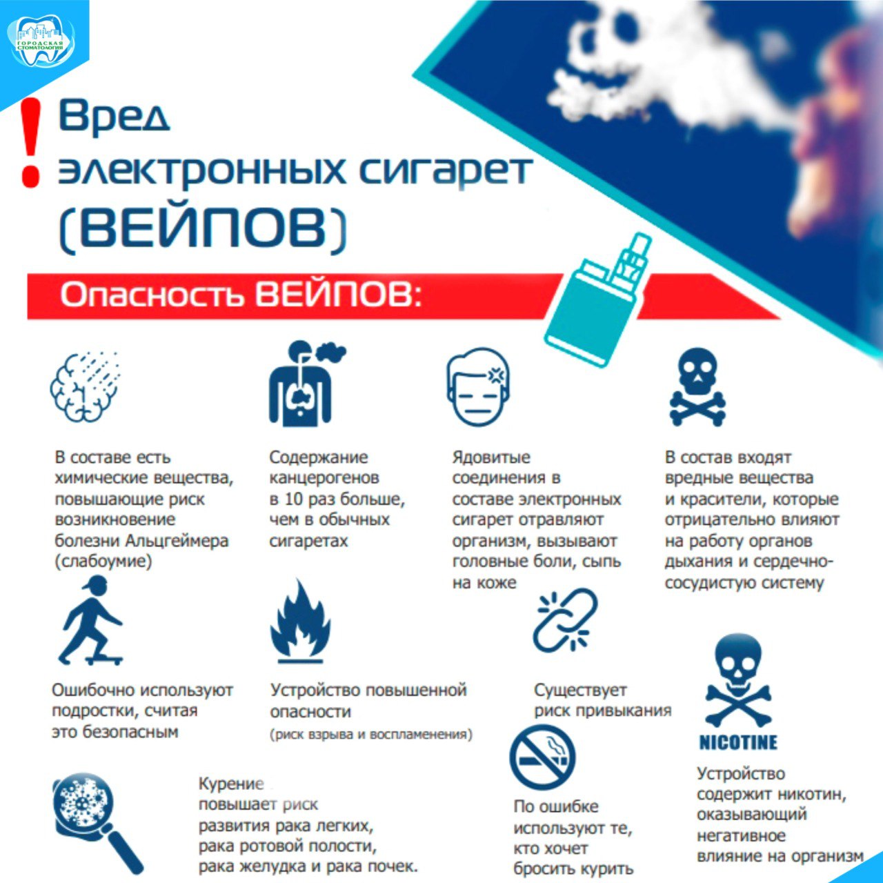 Вейпы (электронные сигареты) наносят серьёзный вред здоровью